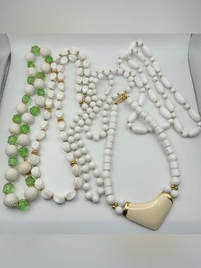 Vintage White Beaded Necklace Lot of 5 Trifari Hong Kong Napier